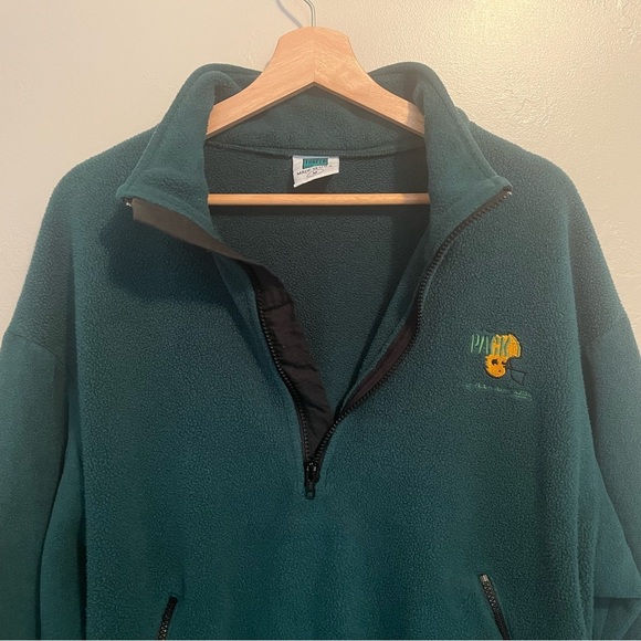 Vintage Green Bay Packers Green Fleece Quarter Zip Pullover w/Embroidered Logo M - Picture 9 of 16